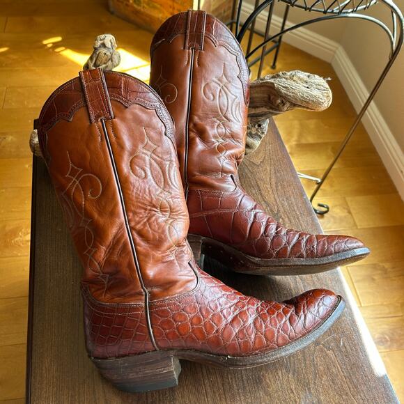 Justin Brown Quality Exotic Alligator Wingtip Boots 9710 Size 11 D - Picture 1 of 13